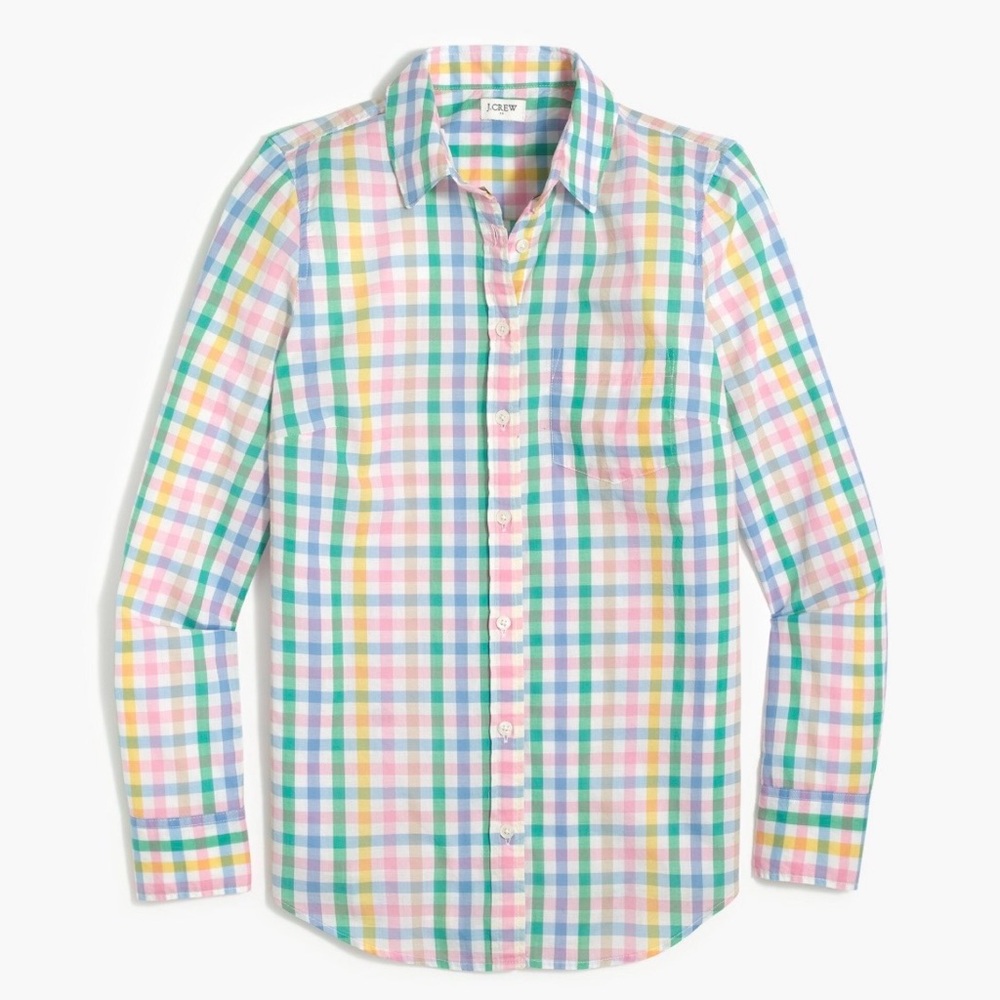 JCrew Factory Women's Pastel Gingham Lightweight Cotton Signature Fit Shirt XL